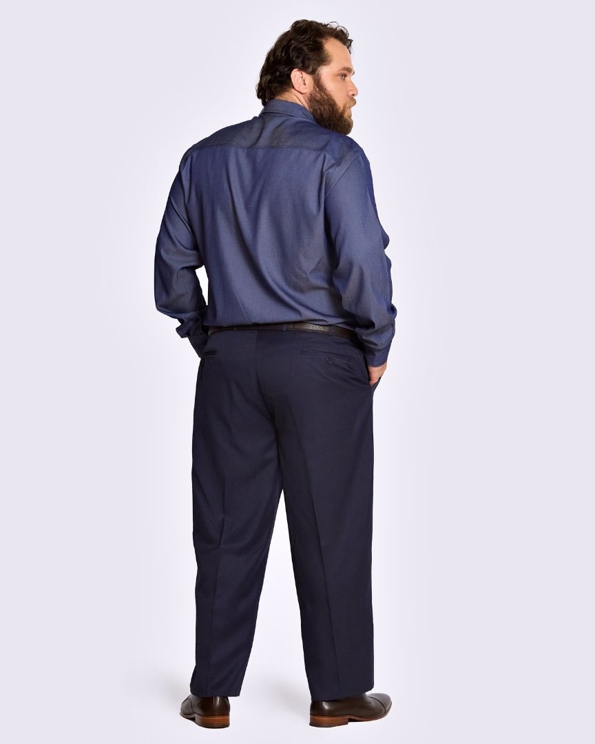 camisa plus size jeans chambray Social Manga Longa azul índigo GF60420