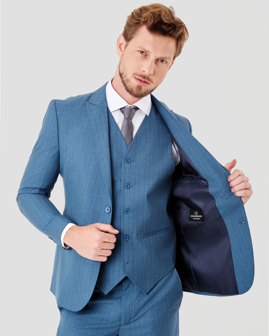 Terno Slim Fit Poliviscose Azul Jeans