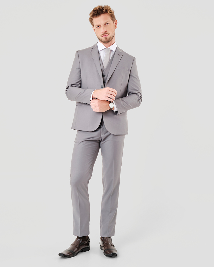 Terno Slim Fit Poliviscose Bristol Cinza GF35393