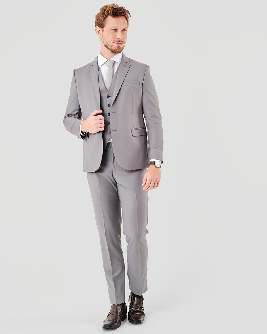Terno Slim Fit Poliviscose Bristol Cinza GF35393