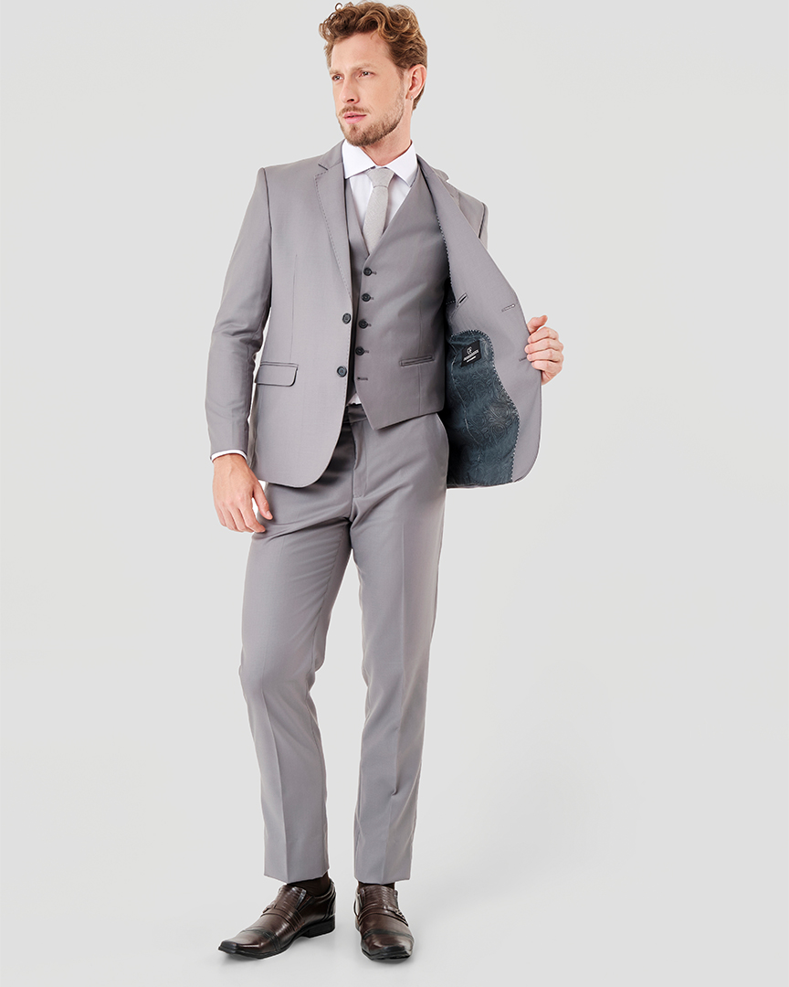 Terno Slim Fit Poliviscose Bristol Cinza GF35393