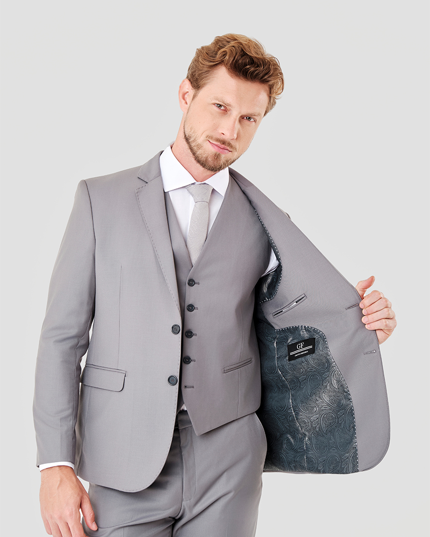 Terno Slim Fit Poliviscose Bristol Cinza GF35393