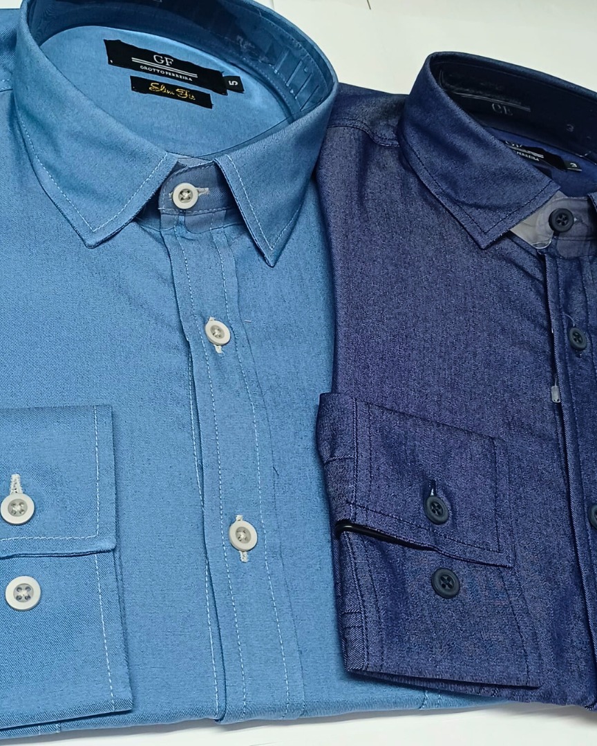 camisa jeans chambray Social Manga Longa azul ônix GF60421