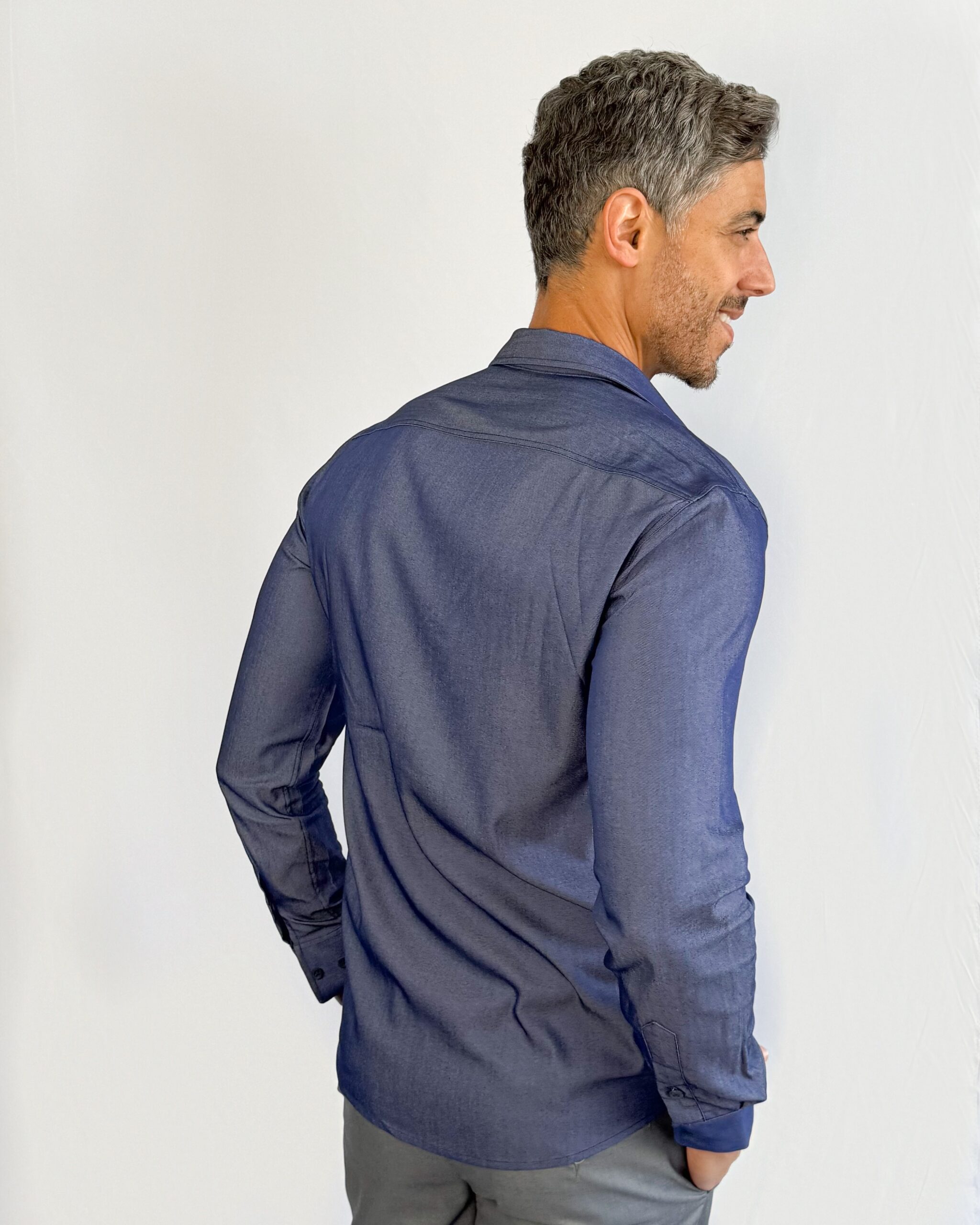 camisa jeans chambray Social Manga Longa azul índigo GF60420-Grotto Ferreira