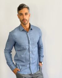 camisa jeans chambray Social Manga Longa azul ônix GF60421- Grotto Ferreira