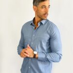 camisa jeans chambray Social Manga Longa azul ônix GF60421- Grotto Ferreira