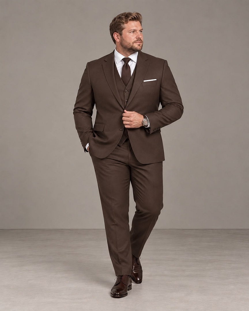 GF35443-Plus-F1 Terno Slim Fit Marrom-Chocolate GF35443-Grotto Ferreira
