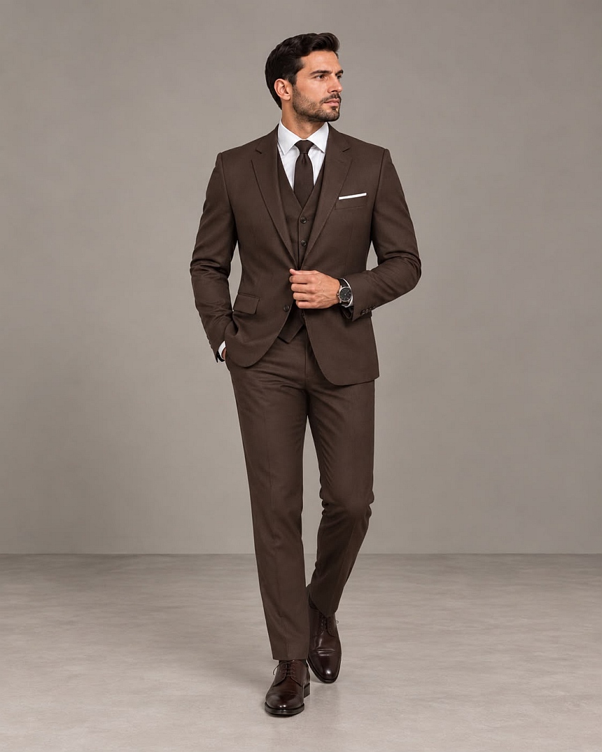 Gf35443-F1 Terno Slim Fit Marrom-Chocolate GF35443-Grotto Ferreira